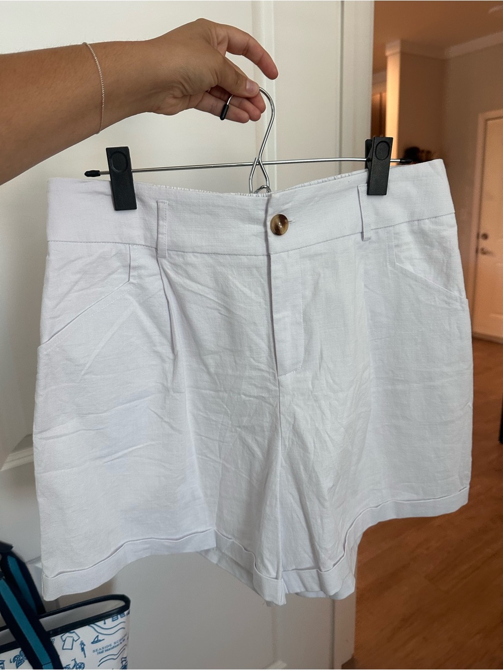 Amazon White High-Rise Linen-Style Bermuda Shorts